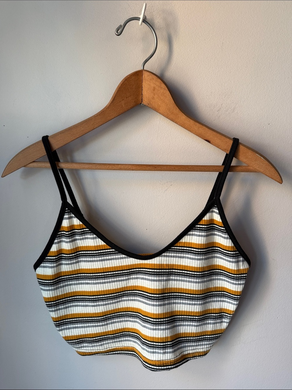 SHEIN Ribbed Striped Crop Cami Tank Top Mustard Black White